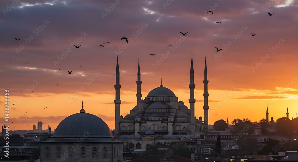 Fototapeta premium Beautiful mosque in Istanbul City Turkey at sunset