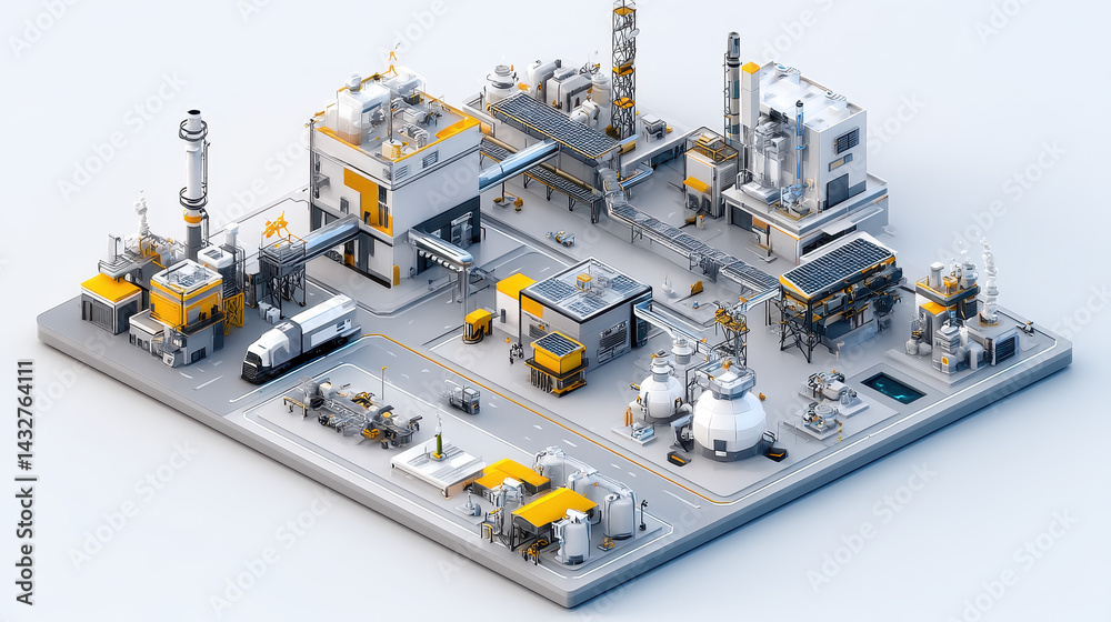 3D Rendered Industrial Complex Layout