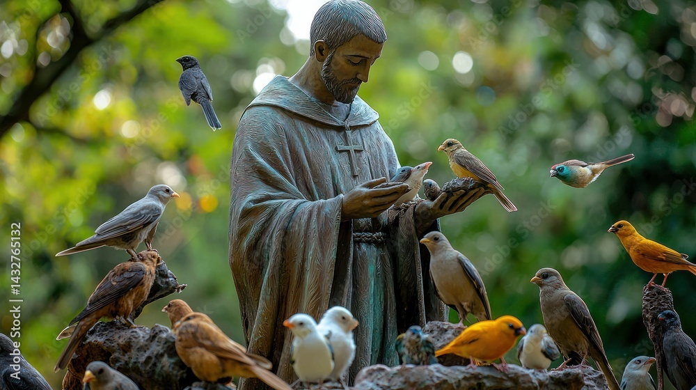 Fototapeta St. Francis of Assisi statue surrounded by birds and animals
