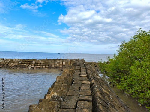 Breakwater rocks to protect the coast from erosion and large waves.
