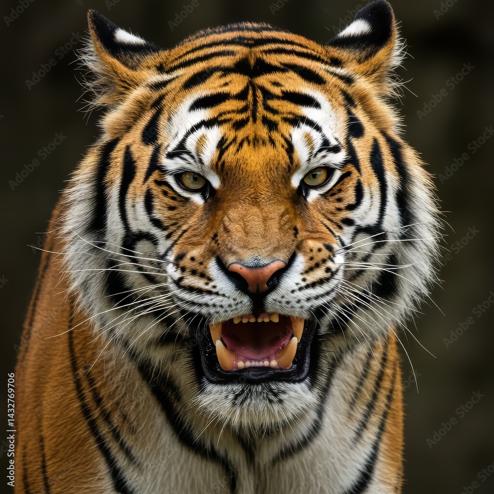 Tiger Close Up Showing Teeth and Striking Pattern on Fur Tiger Close Up Showing Teeth and Striking Pattern on Fur