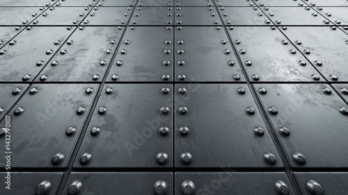 Riveted dark metal plates background, industrial grunge texture surface