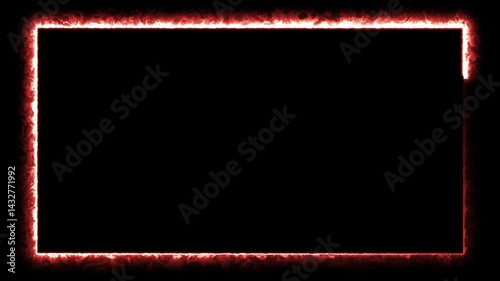 Glowing neon fire light rectangular abstract border picture frame. Neon effect geometry rectangle frame loop background. Loop abstract seamless geometric shape background 4K
