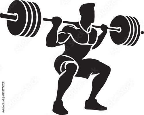 Barbell Squat Silhouette - Weightlifting Exercise.eps