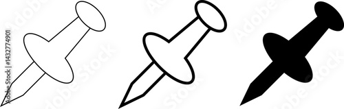 Set of push pin icon. paper notice. Modern map marker collection.  stationery office supplies