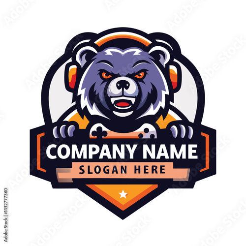 Playful bear mascot logo for a gaming company