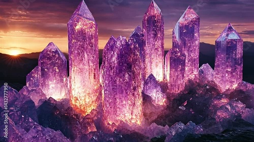 Amethyst Crystal City at Sunset: A Magical Landscape
