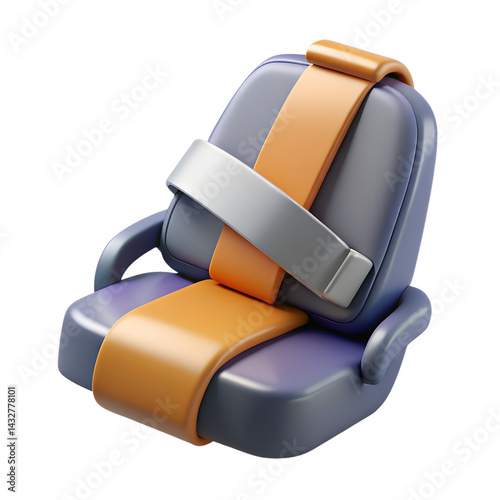 High quality 3d rendering icon land transportation isolated on white background featuring a colorful car seat with a safety belt,suitable for transportation related designs