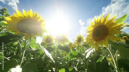 Radiant sunflowers bathed in bright sunlight. photo