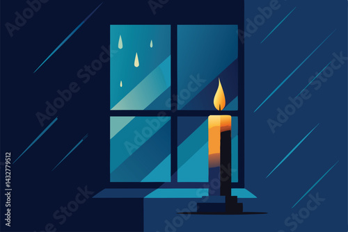 candlelight flickering beside rainy window .eps
