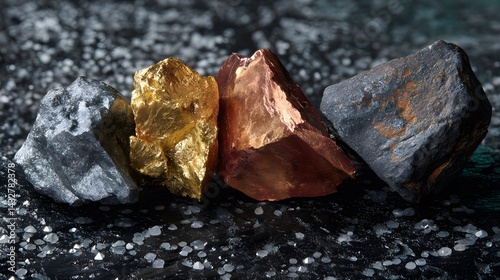 Precious Metals Gold Copper Silver and Hematite Rocks