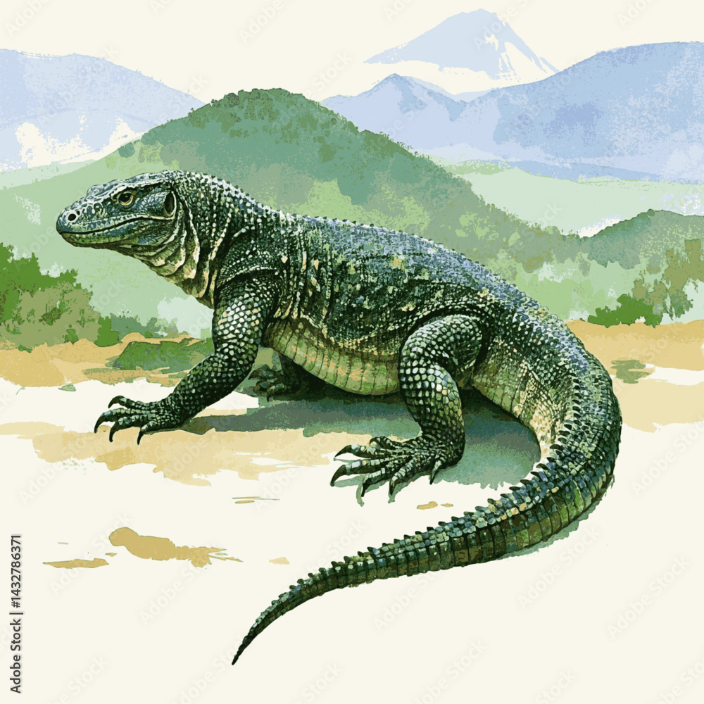 Obraz premium Ancient monolith flow komod isolated watercolor vector illustration svg