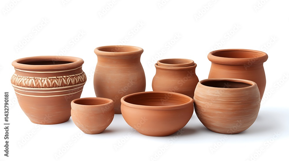 Set of clay pots. image illustration isolated on a white background Set of clay pots. image illustration isolated on a white background