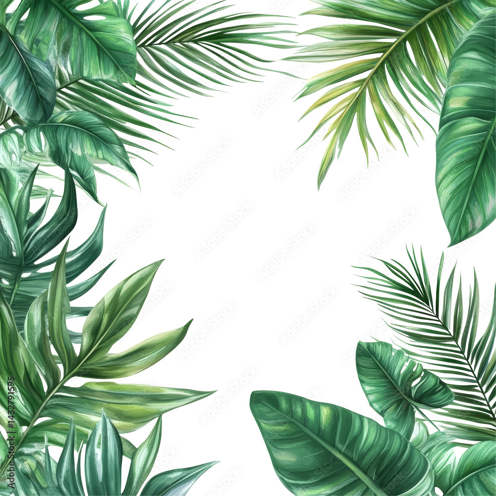 Tropical palm leaves create a vibrant botanical frame on a transparent background for a fresh and lively touch, green botanical tropical palm leaves frame on transparent background Tropical palm leaves create a vibrant botanical frame on a transparent background for a fresh and lively touch, green botanical tropical palm leaves frame on transparent background