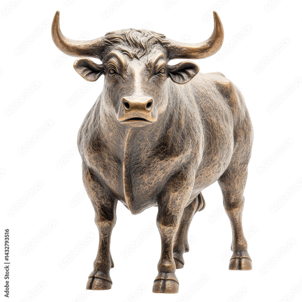 Naklejka premium Spanish bull statue isolated on a clean transparent background showcasing intricate details and craftsmanship, spanish bull statue isolated on transparent background