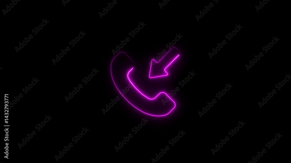 Missed call neon animation revealing a retro phone icon on black background Missed call neon animation revealing a retro phone icon on black background