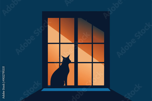 cat watching rain through cottage window .eps
