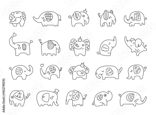 Canvas Print Cute baby elephants in bohemian and scandinavian style with cartoon animal chara