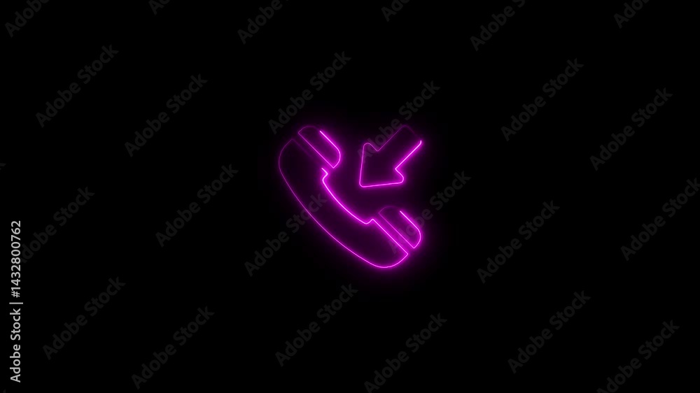 Incoming call neon glowing handset animation on black background rendered footage Incoming call neon glowing handset animation on black background rendered footage