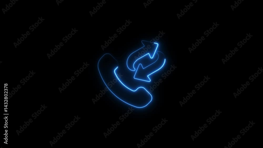 Neon telephone handset with arrows animated outline icon on black background Neon telephone handset with arrows animated outline icon on black background