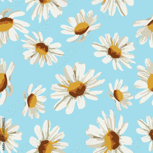Hand Drawn Chamomiles Pattern Vector Illustration Flowers Seamless