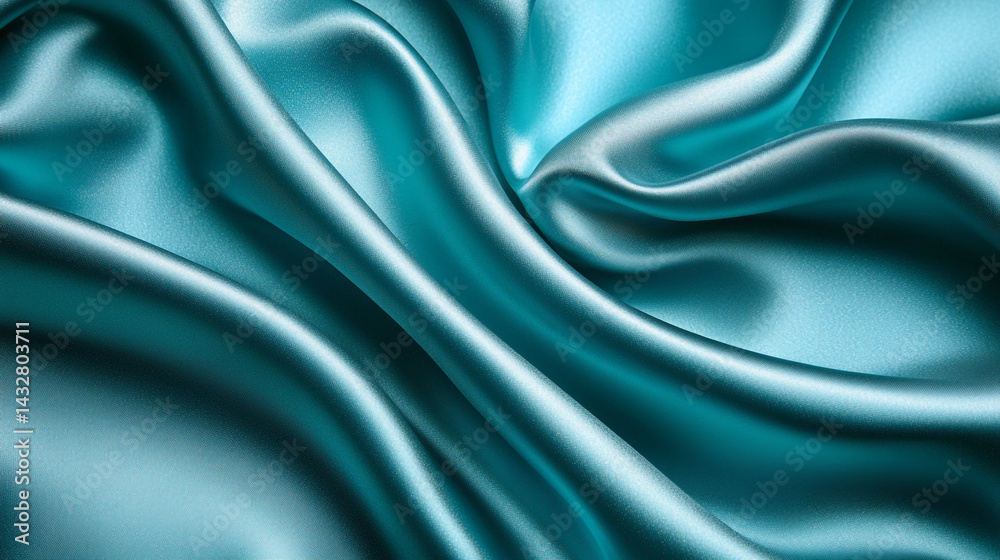 Obraz premium Elegant teal silk fabric draped softly luxurious texture background teal blue smooth.