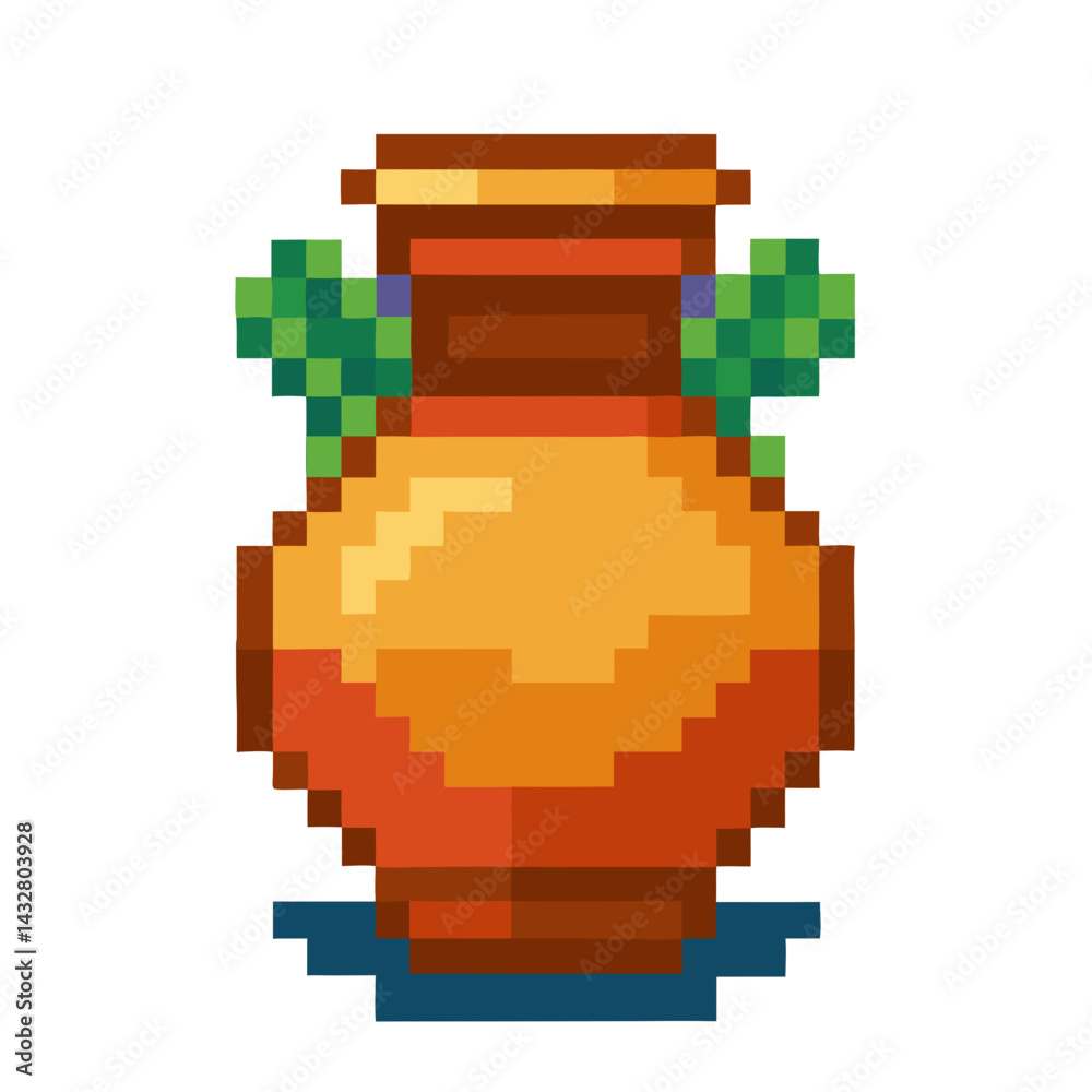 Fototapeta premium Pixel art of simple vase with green accents and a bright orange body