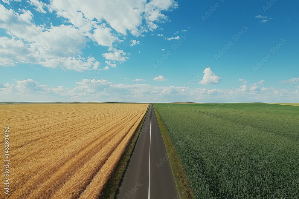 Fototapeta premium Rural Road Through Contrasting Fields