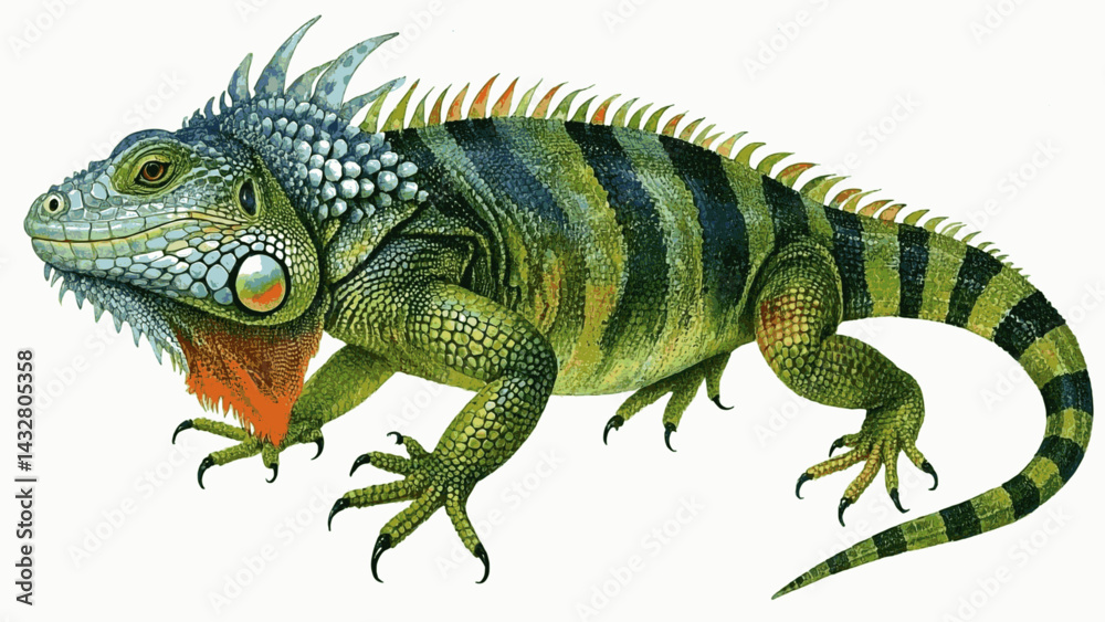 Fototapeta premium Ancient Ember hues iguana isolated watercolor vector illustration svg 