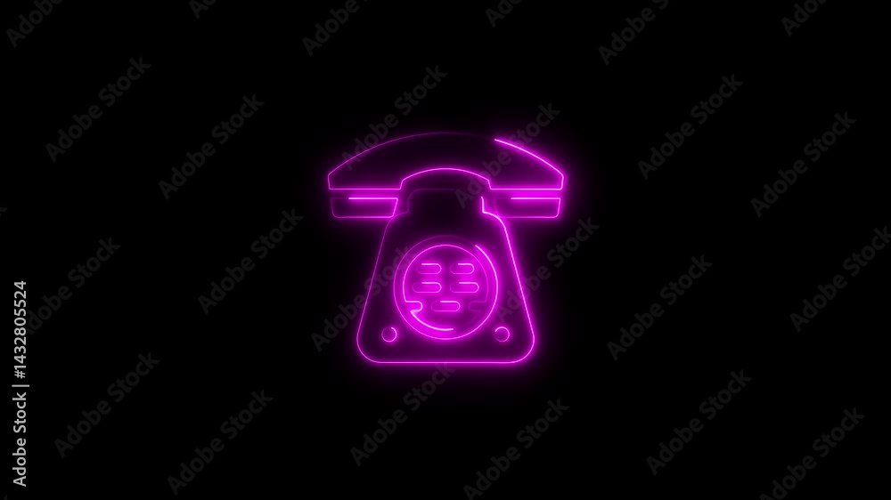 Retro phone icon with glowing neon effect against a dark background