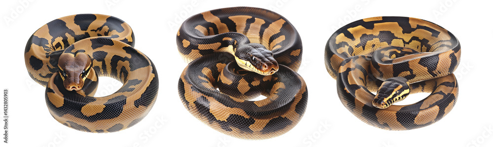 Coiled yellow and black patterned snake, isolated on white transparent background, reptiles or wildlife, symbolizing Chinese Lunar New year Coiled yellow and black patterned snake, isolated on white transparent background, reptiles or wildlife, symbolizing Chinese Lunar New year