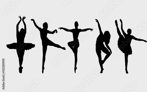 Ballet Dancing Silhouettes. Dance ballet silhouettes. Dancer woman people. Female ballerina recital silhouette. Set of dance ballet silhouette illustrations. Female ballet dancing