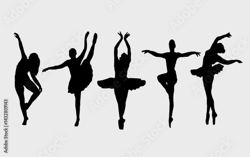 Ballet Dancing Silhouettes. Dance ballet silhouettes. Dancer woman people. Female ballerina recital silhouette. Set of dance ballet silhouette illustrations. Female ballet dancing