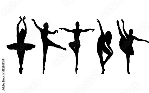 Ballet Dancing Silhouettes. Dance ballet silhouettes. Dancer woman people. Female ballerina recital silhouette. Set of dance ballet silhouette illustrations. Female ballet dancing