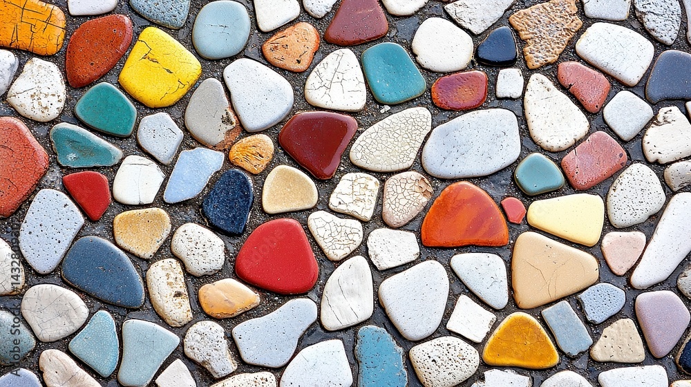 Ceramic Tile Mosaic Pathway, vibrant cobblestones crafted from shattered tiles, creating a colorful and artistic surface that enhances outdoor spaces with unique charm. Ceramic Tile Mosaic Pathway, vibrant cobblestones crafted from shattered tiles, creating a colorful and artistic surface that enhances outdoor spaces with unique charm.