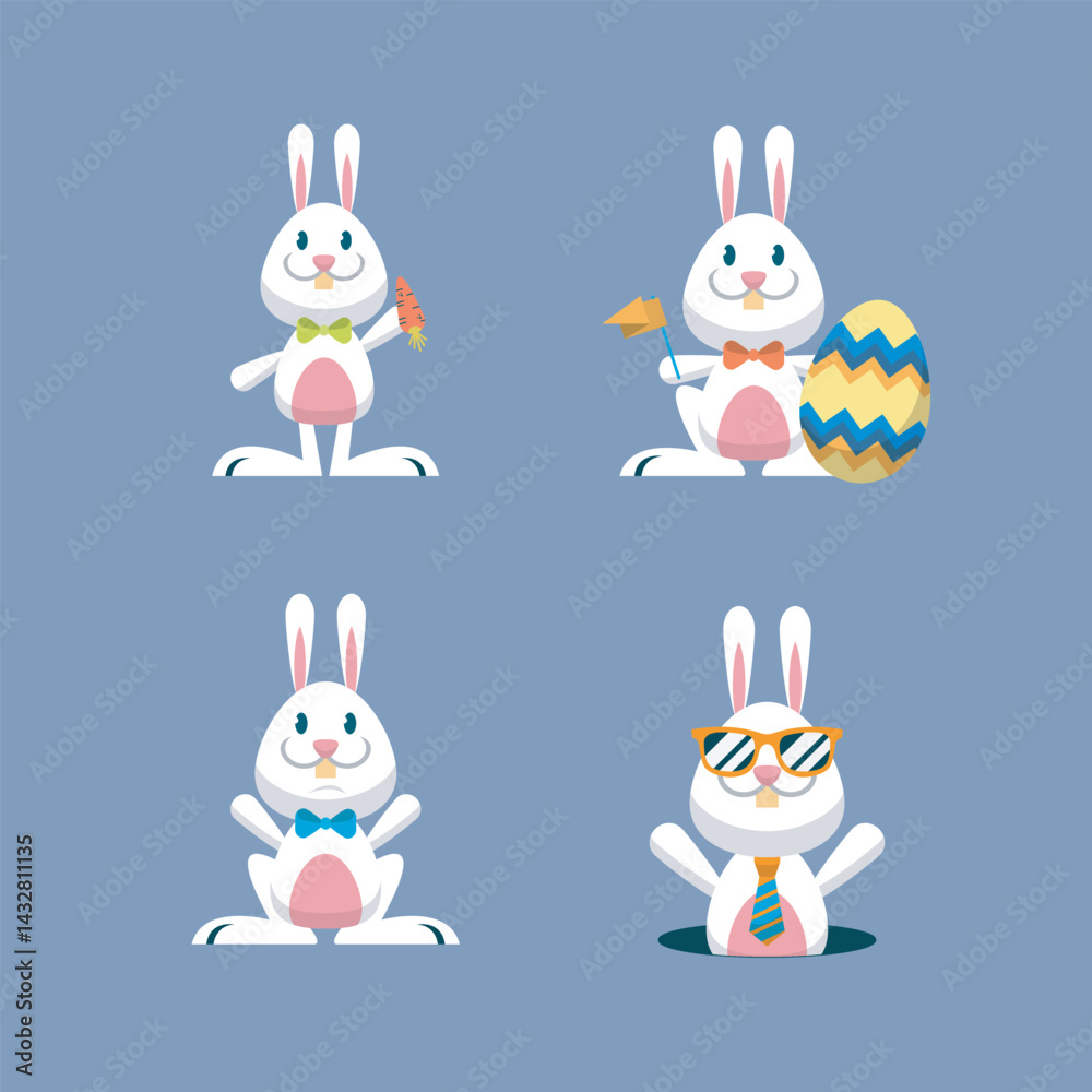 Obraz premium Cute bunny character set in isolated background