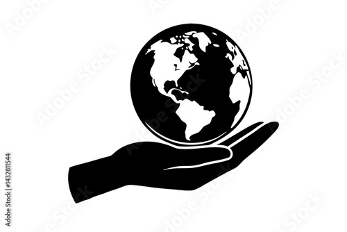 hand holding earth silhouette vector illustration 