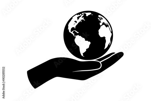 hand holding earth silhouette vector illustration 