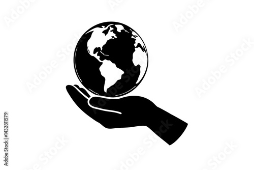hand holding earth silhouette vector illustration 