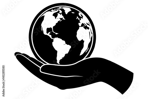 hand holding earth silhouette vector illustration 