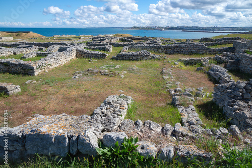 The remains of the foundation on the Black Sea coast. Tauride Chersonesos, Sevastopol, Crimea