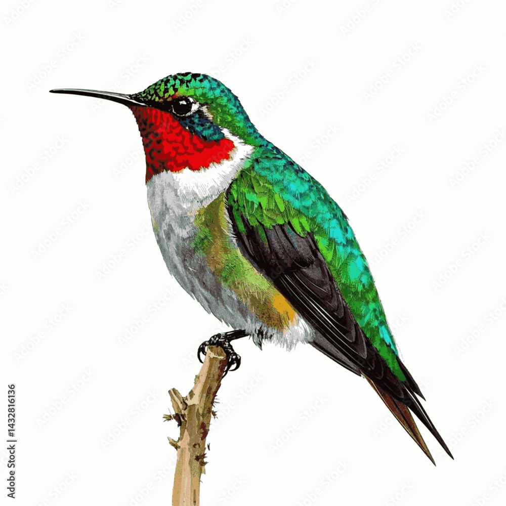 Fototapeta premium Iridescent whisper in bloom hummingbird isolated watercolor vector illustration svg 