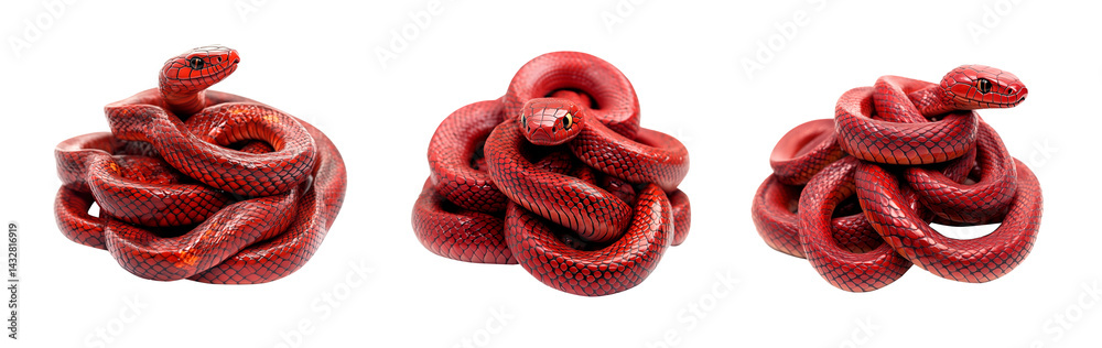 Obraz premium A coiled red snake with intricate textures and vibrant scales, isolated on white transparent background, reptiles or wildlife, symbolizing Chinese Lunar New year