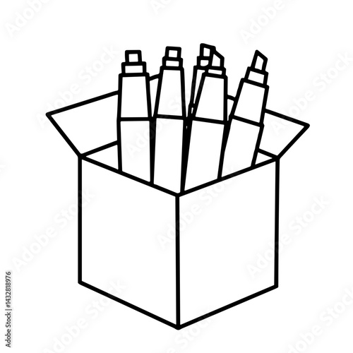 Marker pens in a box outline illustration  