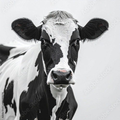 Obraz na płótnie High resolution image of a black and white Holstein cow facing the camera, perfect for agricultural, farming, and dairy industry concepts. w salonie