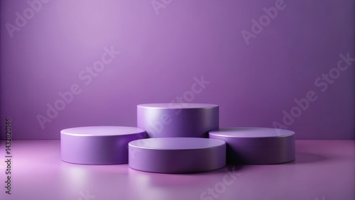 Obraz na płótnie Three minimalist purple podiums for product presentation on empty background, Podiums, Minimalist, Podiums w salonie