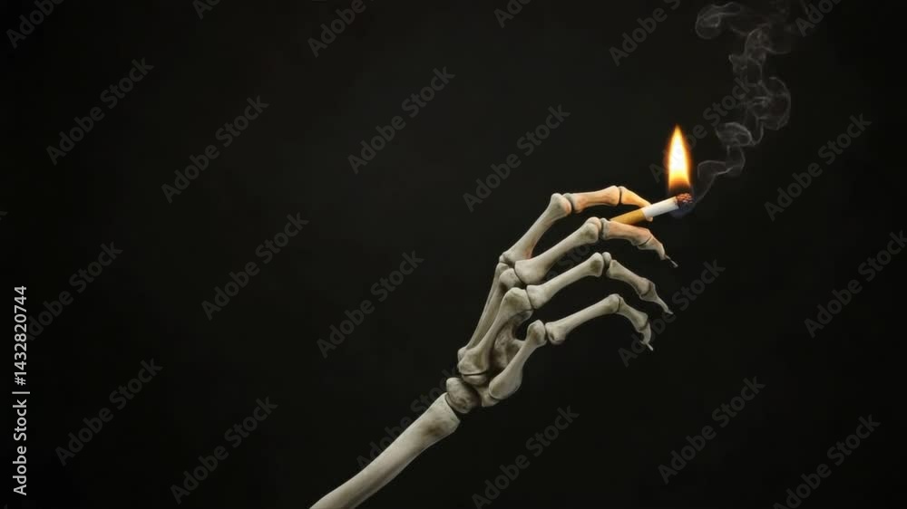 A skeleton hand holding a cigarette, no smoking, quit smoking, stop smoking, smoke free