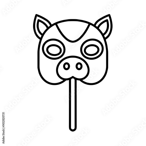 Pig Mask Illustration on a Stick in Minimalist Style  