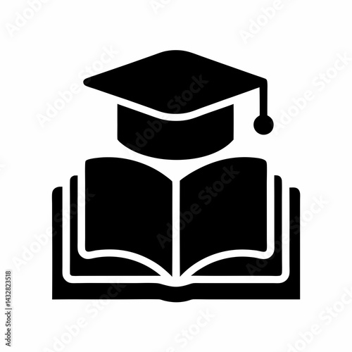Open Book with Graduation Cap Icon – Education and Academic Achievement Symbol