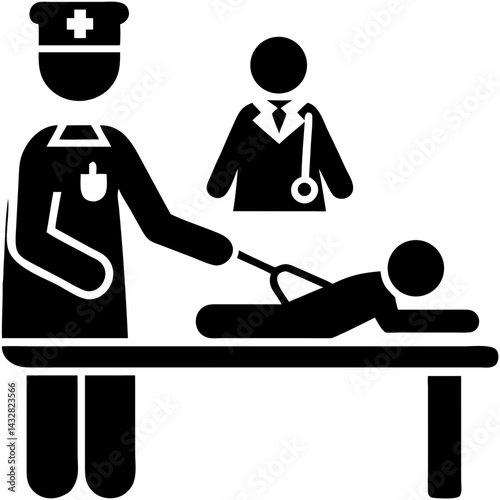 Doctor Examining Patient Silhouette – Medical Checkup Icon in Black and White